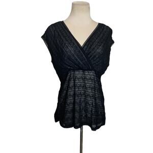Ann Taylor black lace cap sleeves blouse size Large